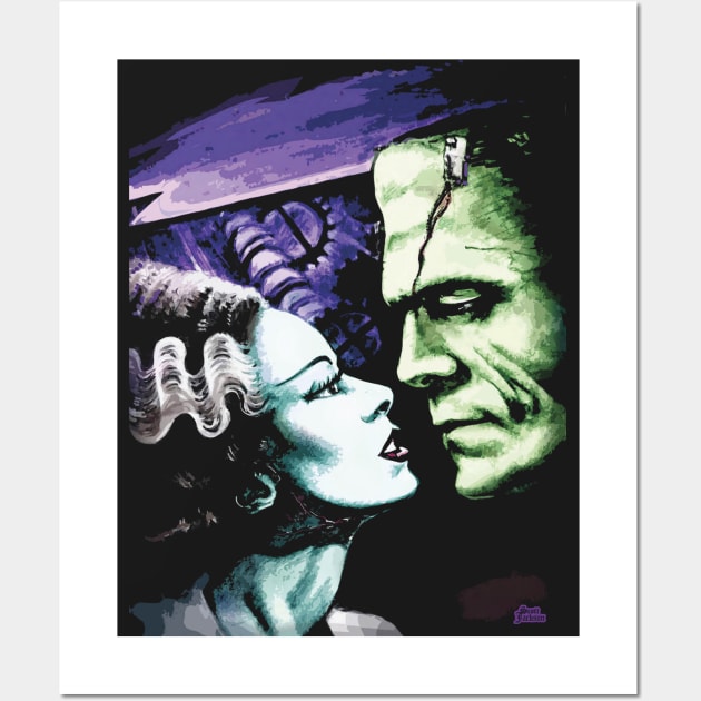 Bride of Frankenstein Monsters in Love Wall Art by monstermangraphic